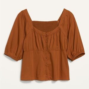 Old Navy Puff-Sleeve Smocked Button-Down Blouse in XXL